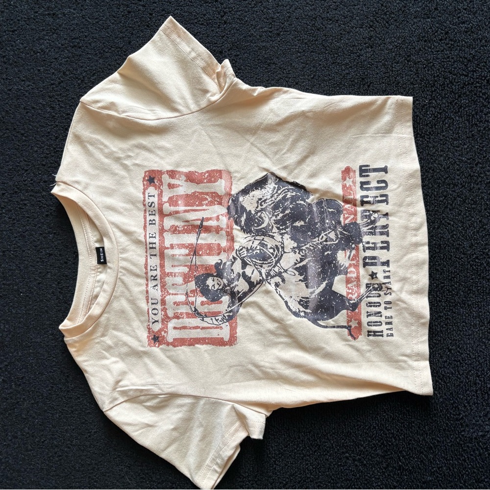 SHEIN Cream Crop Top with Graphic Design